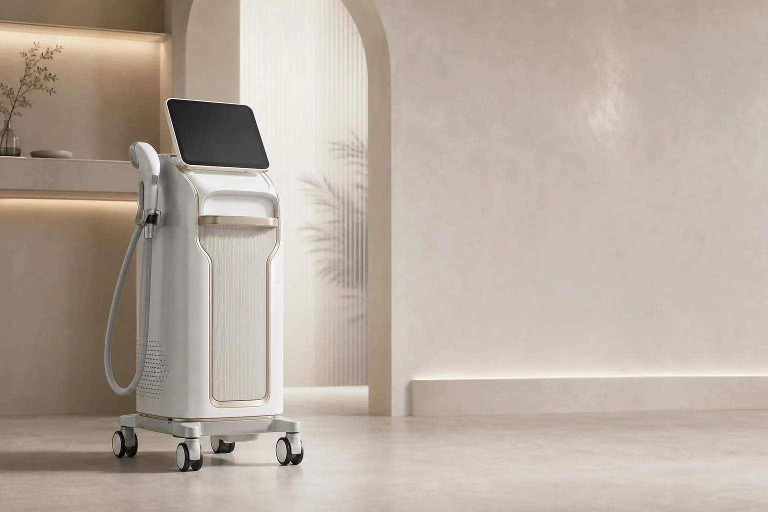 نمای نزدیک از دستگاه تخصصی زیبایی در فضای کلینیک